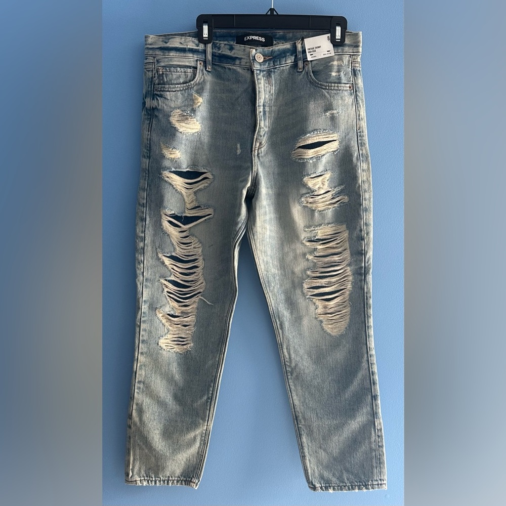 Express - Vintage Skinny High Rise Distressed Jeans